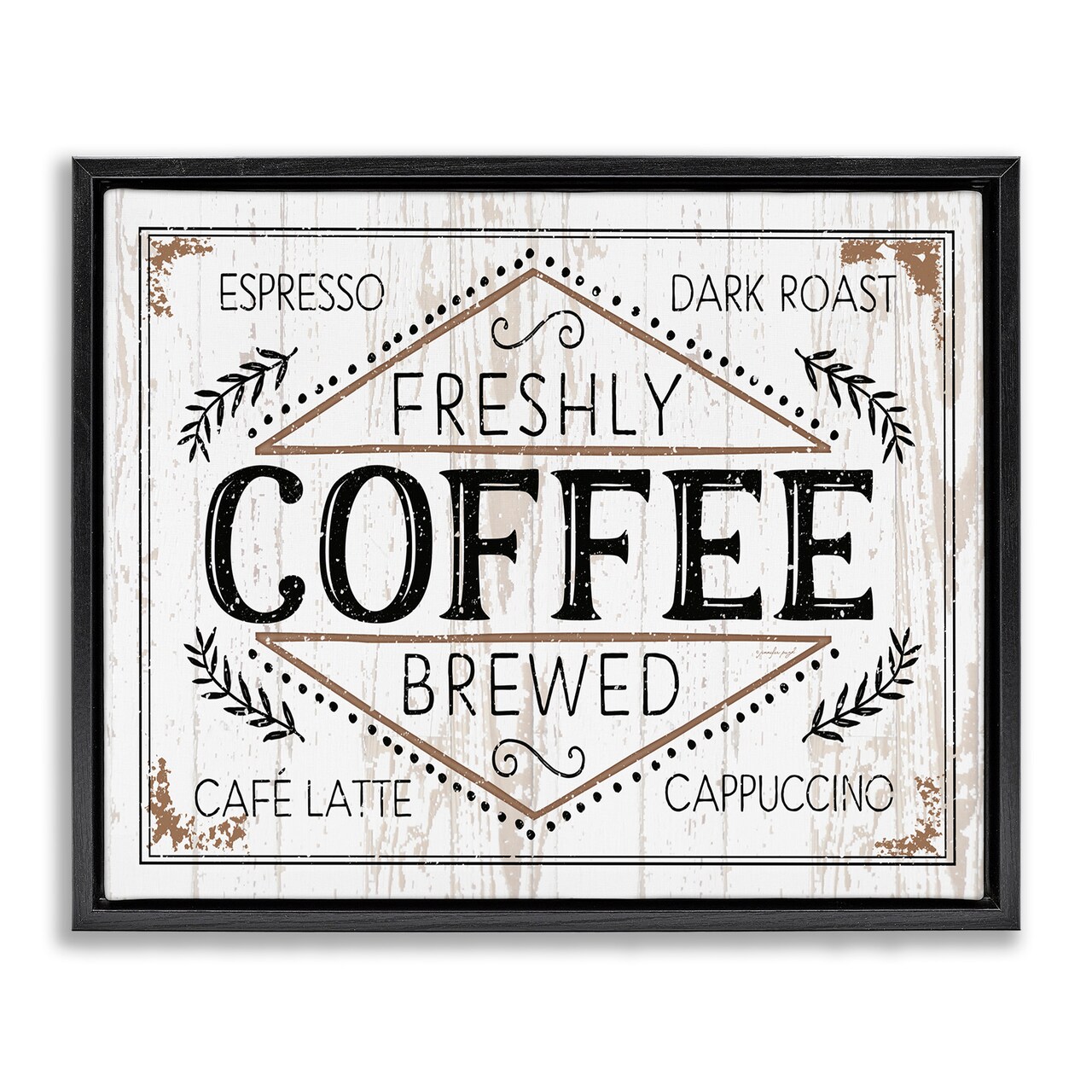 Stupell Industries Charming Fresh Brew Coffee Framed Floater Canvas Wall Art